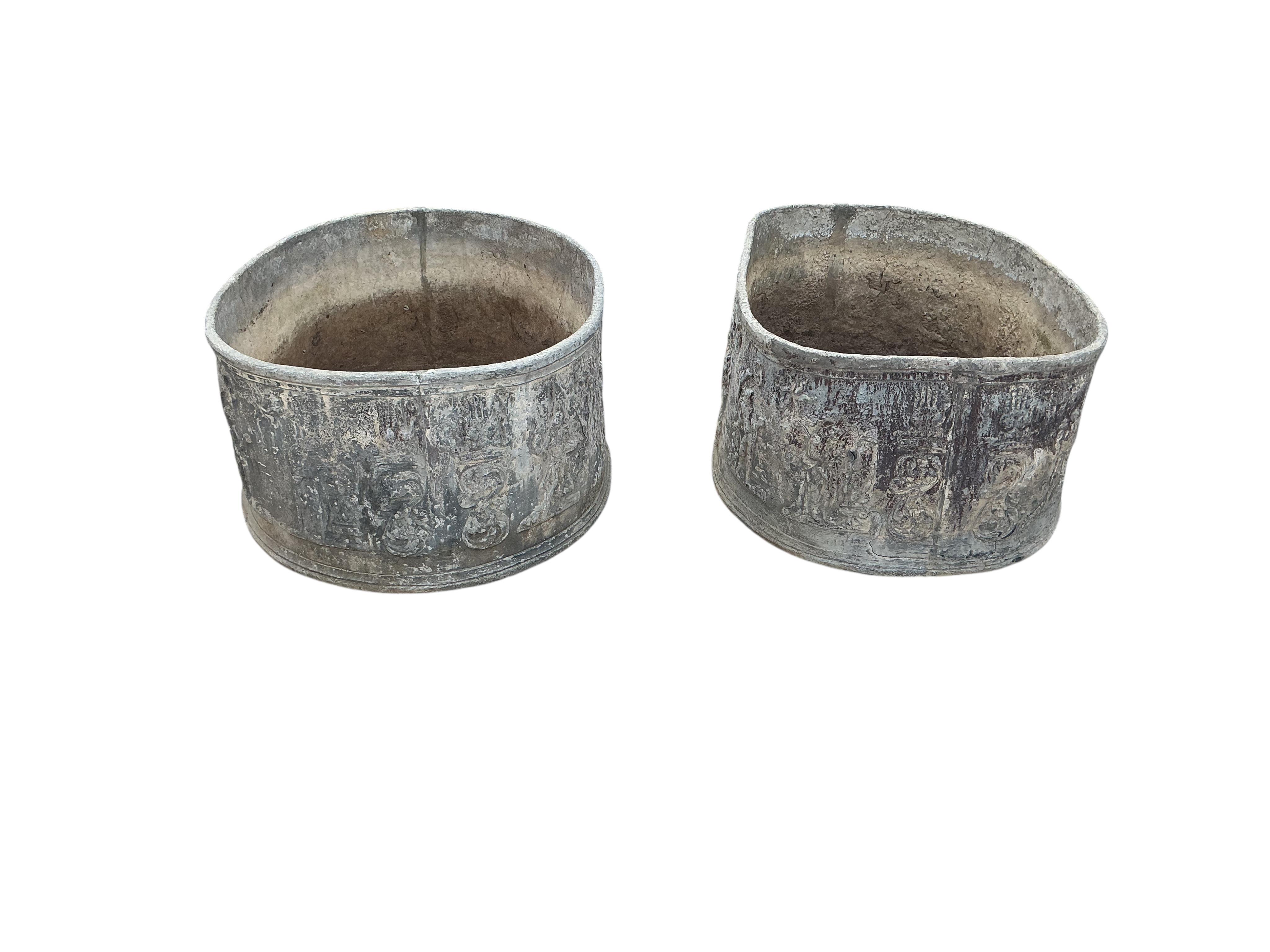 A pair of George III lead planters, dated 1769, width 67cm, height 88cm